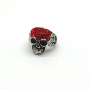 Stainless Steel Red Head Skull Ring